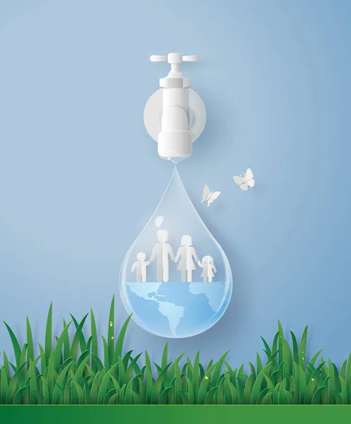 Światowy dzień wody z rodziną — Wektor stockowy