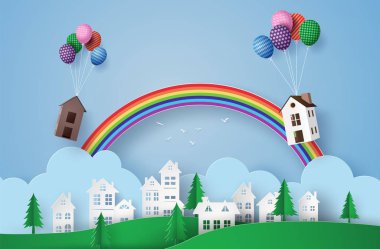  renkli balon ile asılı ev 