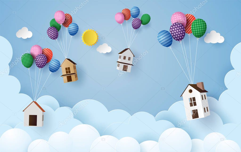  house hanging with colorful balloon 