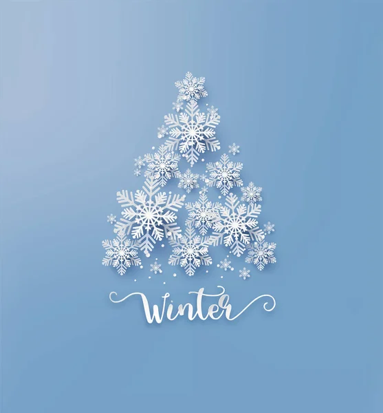 Weihnachtskarte mit Papier geschnittener Schneeflocke — Stockvektor