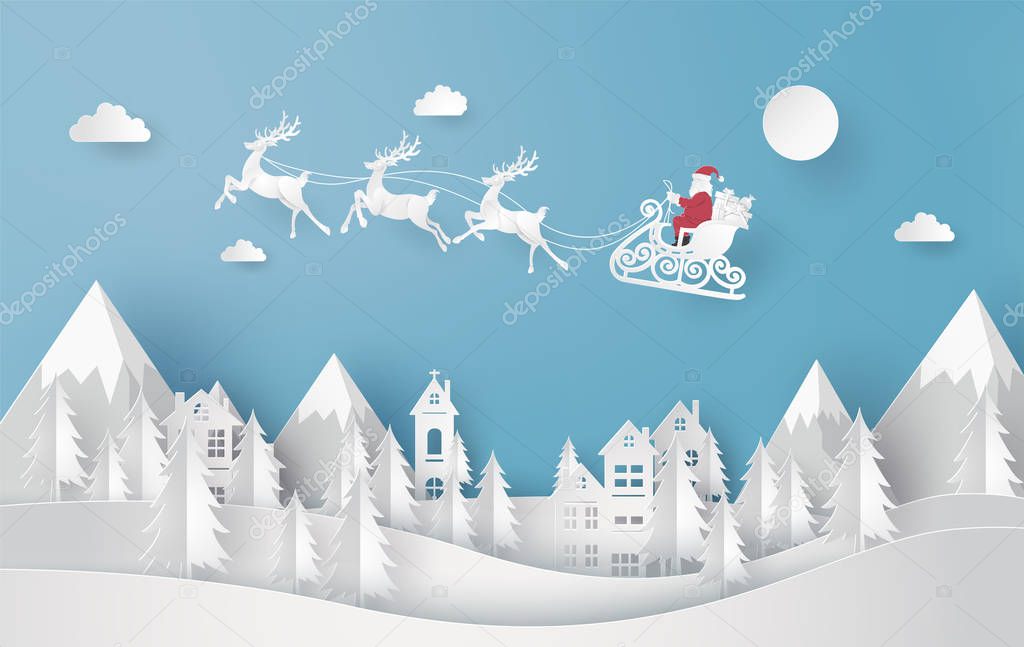 Merry Christmas and Happy New Year. Illustration of Santa Claus 