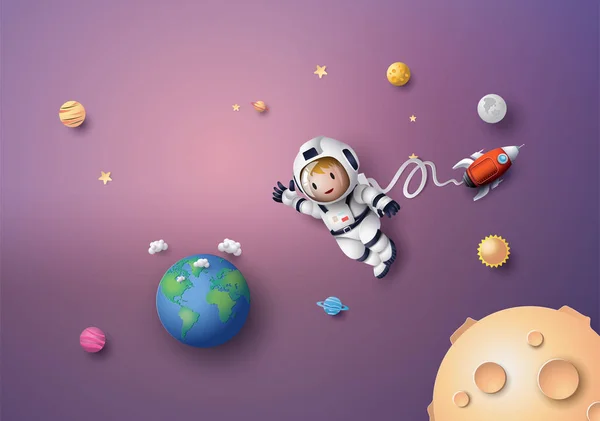 Astronaut svävar i stratosfären . — Stock vektor