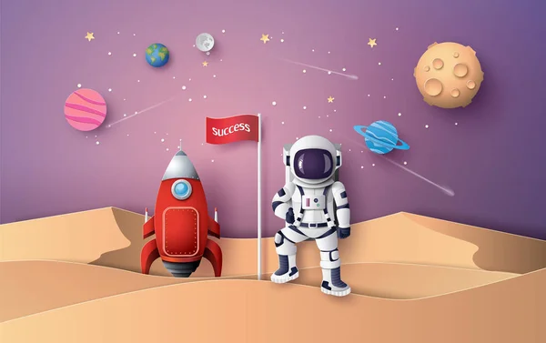 Astronauta com Bandeira na Lua —  Vetores de Stock