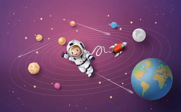 Astronaut svävar i stratosfären . — Stock vektor