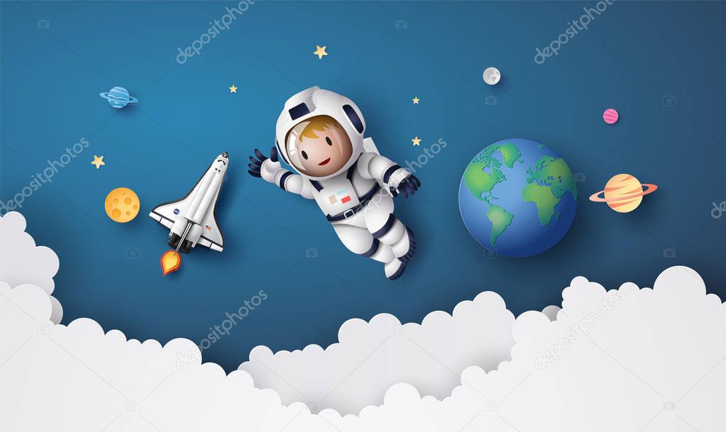 Astronaut floating in the stratosphere .