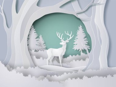 Ormanda geyik, kış mevsiminde kar ve Noel 'de.