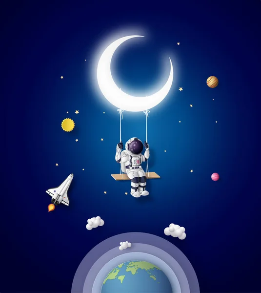 Astronaute Flottant Dans Stratosphère Art Artisanat Papier — Image vectorielle