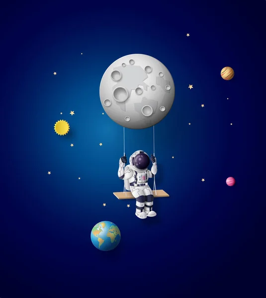 Astronauta Flotando Estratosfera Arte Papel Estilo Artesanal — Vector de stock