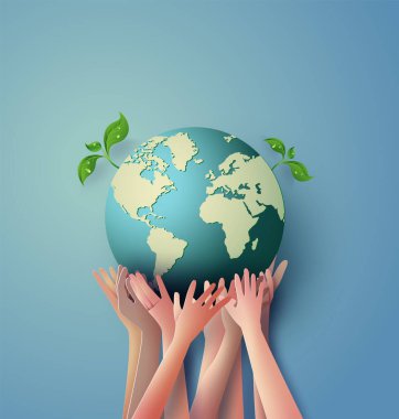 Ekoloji ve çevre kavramı. Kağıt sanatı tarzı..