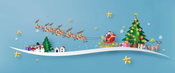 Feliz Navidad Feliz Año Nuevo Ilustración Santa Claus Cielo Llegando — Vector de stock