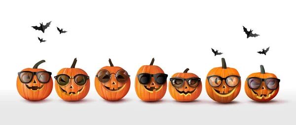 Set Realistic Halloween Orange Pumpkins Elements Autumn Halloween Holiday Celebration — Stock Vector