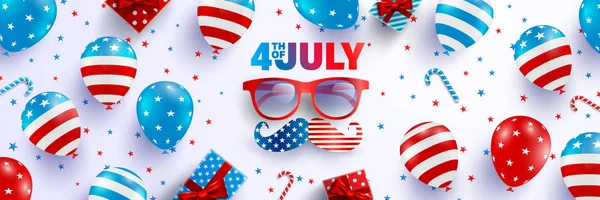 4 Temmuz poster şablonu. ABD Bağımsızlık günü kutlama Amerikan balon bayrak ile. ABD 4 Temmuz promosyon afiş şablon için broşürler, reklam afiş veya Banner.Vector illüstrasyon Eps 10
