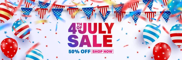 Ιουλίου Πώληση Αφίσας Πρότυπο Ηπα Γιορτή Ημέρα Ανεξαρτησίας Μπαλόνια Αμερικανική — Διανυσματικό Αρχείο