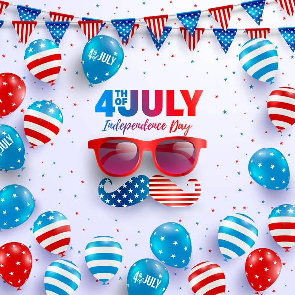 Července Plakát Šablony Oslava Den Nezávislosti Usa Americkou Balóny Vlajku — Stockový vektor