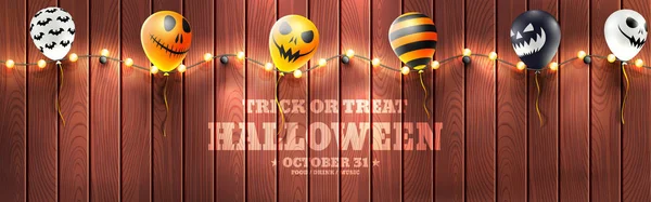 Halloween Banner Mit Halloween Ghost Balloons Scary Luftballons Und String — Stockvektor