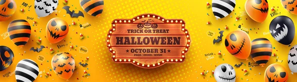 Bunte Fröhliche Halloween Trick Oder Behandeln Auf Gelbem Hintergrund Mit — Stockvektor