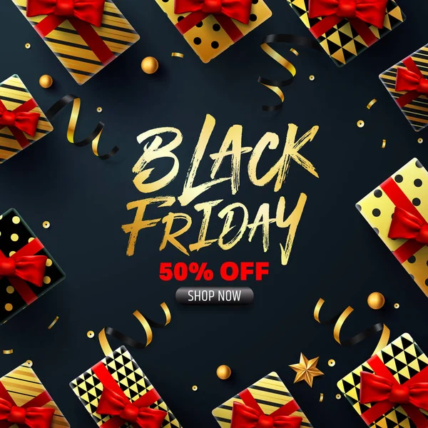 Black Friday Sale Poster Gift Box Retail Shopping Black Friday — Stock Vector