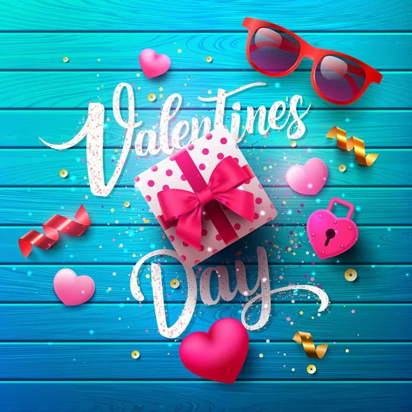 Cartel Del Día San Valentín Con Regalo Dulce Corazón Dulce — Vector de stock