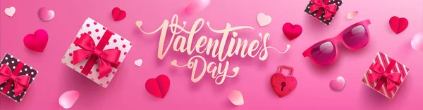 Affiche Bannière Pour Saint Valentin Avec Cadeau Doux Cœur Doux — Image vectorielle
