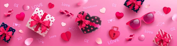 Valentinstag Plakat oder Banner mit süßem Geschenk — Stockvektor