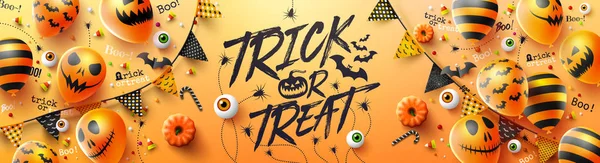 Mutlu Cadılar Bayramı hile veya Halloween Ghost Balloon ile poster tedavi