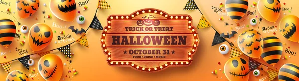Happy Halloween trick eller behandla affisch på gul bakgrund — Stock vektor