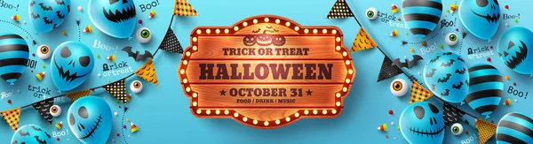 Fröhlicher Halloween-Trick oder Poster mit Halloween-Geisterballons — Stockvektor