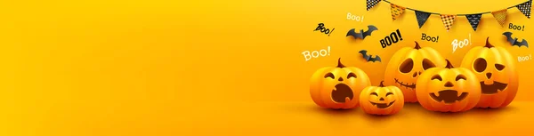 Joyeux Poster Halloween Modèle Bannière Avec Mignonne Citrouille Halloween Chauves Vecteurs De Stock Libres De Droits