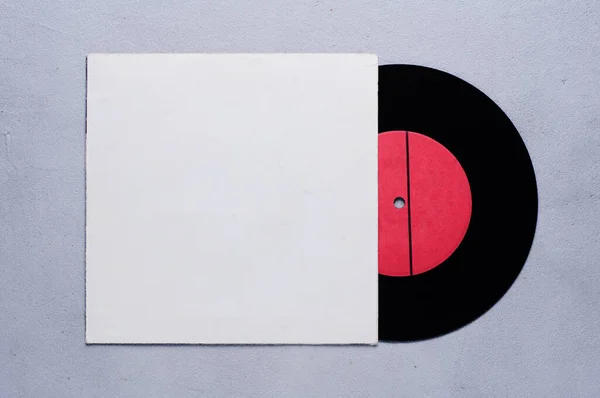 Disque Vinyle Avec Étiquette Rouge Couverture Blanche — Photo