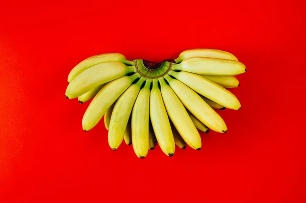 Banana Aislada Sobre Fondo Rojo Plano Vista Superior —  Fotos de Stock
