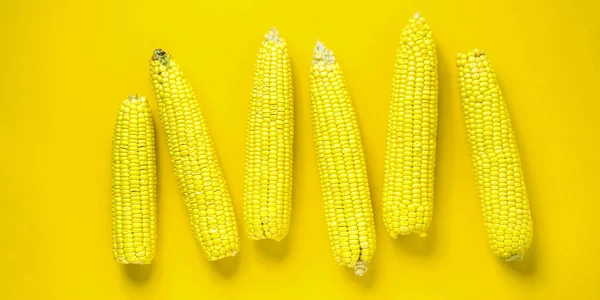 Sarı arka planda mısır. Düz yatış ve üst görünüm