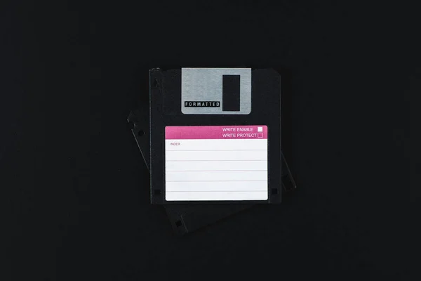 Old Floppy Disks Computer Black Background — Stock Photo, Image