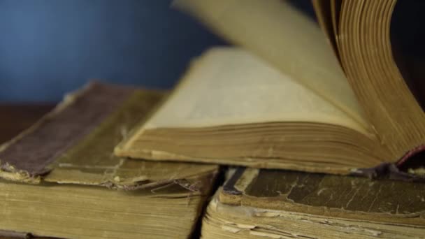 De pagina 's van een oud boek omdraaien. Langzame beweging en close-up — Stockvideo