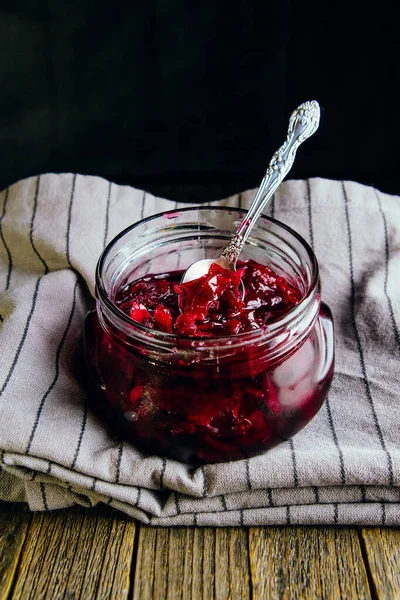 Homemade Jam Rose Petals Jar Dark Background — Stock Photo, Image