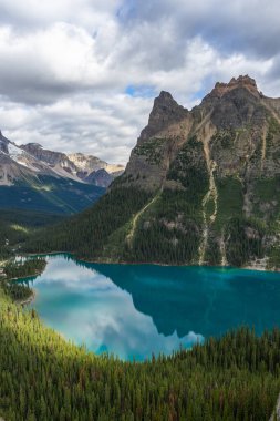 Ohara Gölü ve Marry Gölü 'nün ikonik manzara manzarası OPABIN PlaTEAU patikasının zirvesinden, Yoho Ulusal Parkı, British Columbia, Kanada