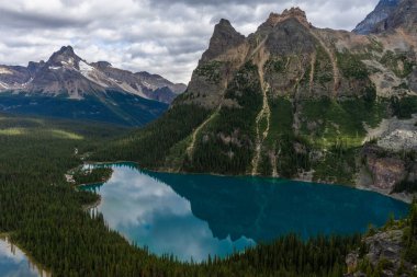 Ohara Gölü ve Marry Gölü 'nün ikonik manzara manzarası OPABIN PlaTEAU patikasının zirvesinden, Yoho Ulusal Parkı, British Columbia, Kanada