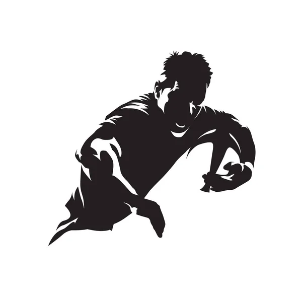 Jugador Rugby Corriendo Con Pelota Logo Deporte Equipo Silueta Vectorial — Vector de stock