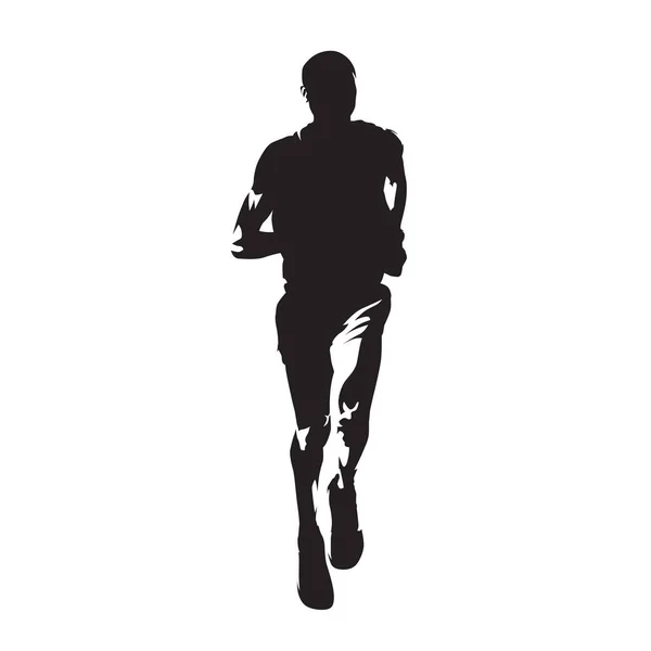 Hombre Corriendo Vista Frontal Silueta Vectorial Aislada Corre Dibujo Tinta — Vector de stock