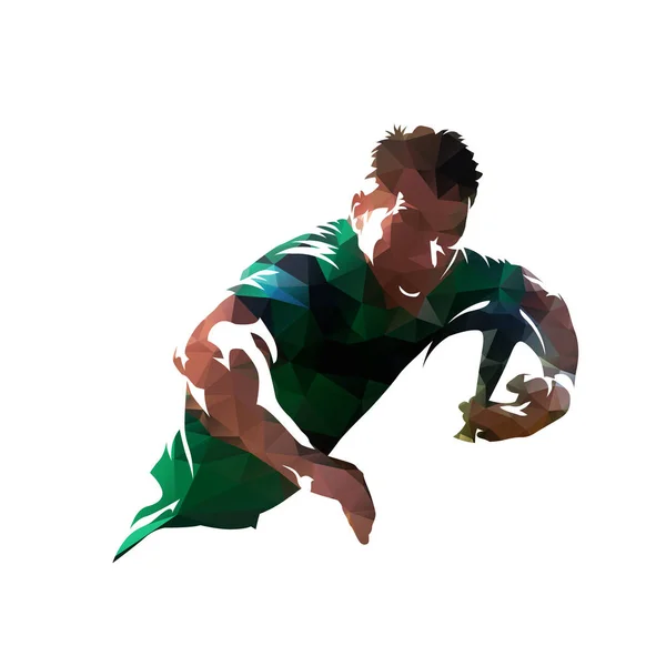 Rugbyspeler Met Bal Kleurrijke Veelhoekige Vectorillustratie Lage Poly — Stockvector