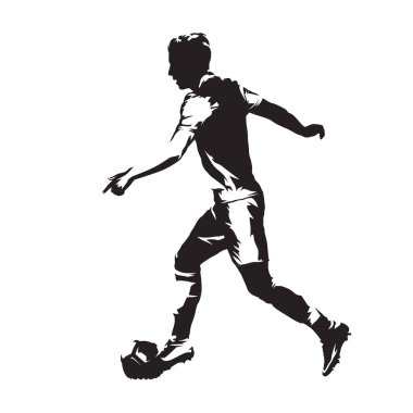 Topu ile çalışan futbolcu. Futbol oyuncu soyut izole vektör siluet. Soyut Avrupa futbol atlet