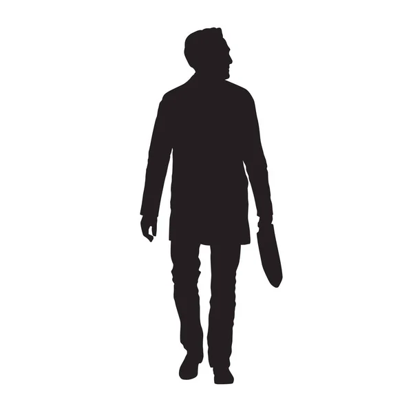 Homme Adulte Marchant Avec Sac Main Silhouette Vectorielle Isolée Vue — Image vectorielle