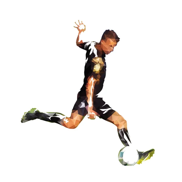 Futebol Jogador Chutando Bola Desenho Vetor Poligonal Abstrato Atleta Futebol — Vetor de Stock