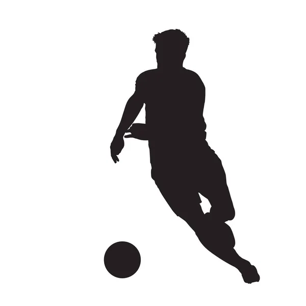 Fußballer Läuft Mit Ball Vorderansicht Isolierte Vektorsilhouette — Stockvektor