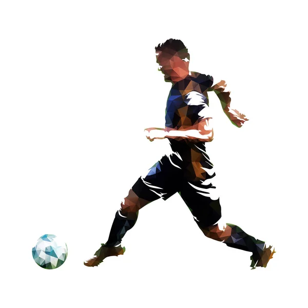 Jugador de fútbol corriendo con bola, abstracto rayado vector de tinta d — Vector de stock