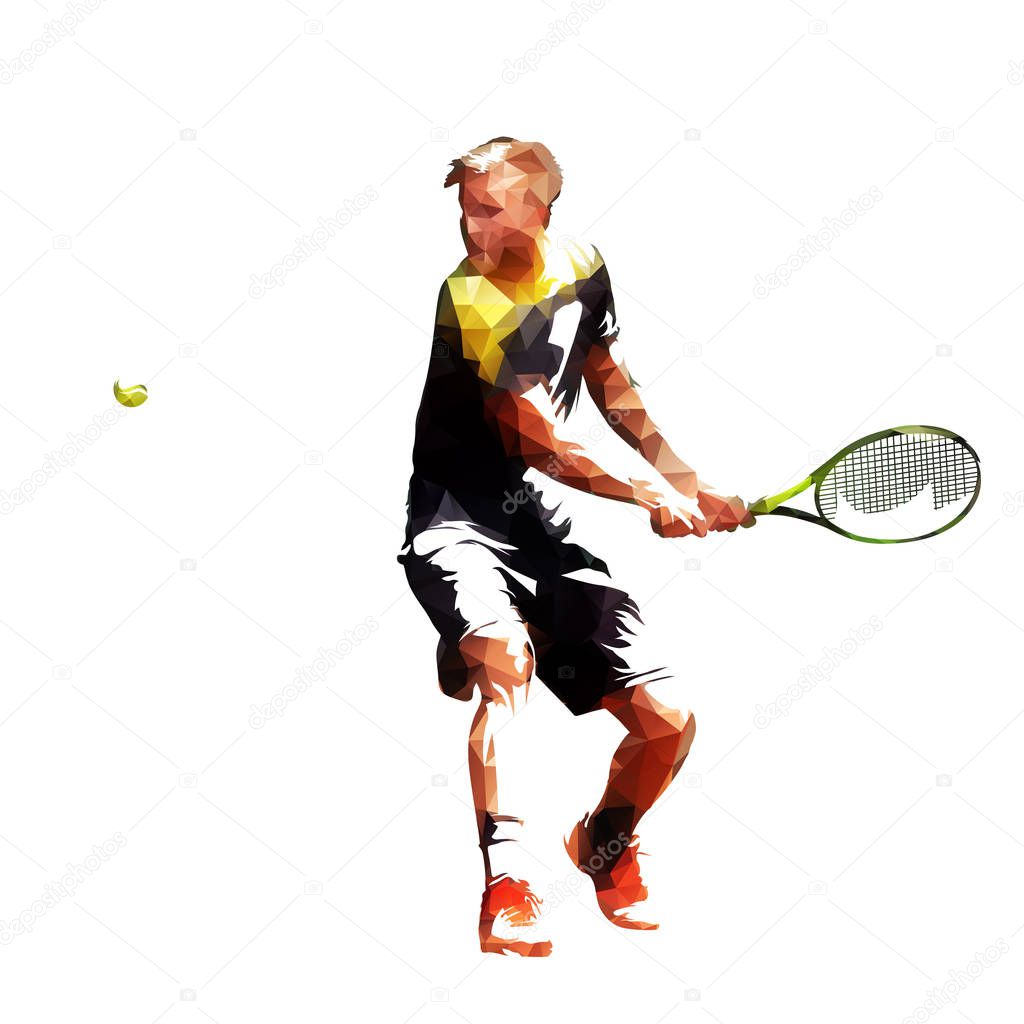 Tennis player polygonal vector illustration. Active people. Low poly athlete playing tennis