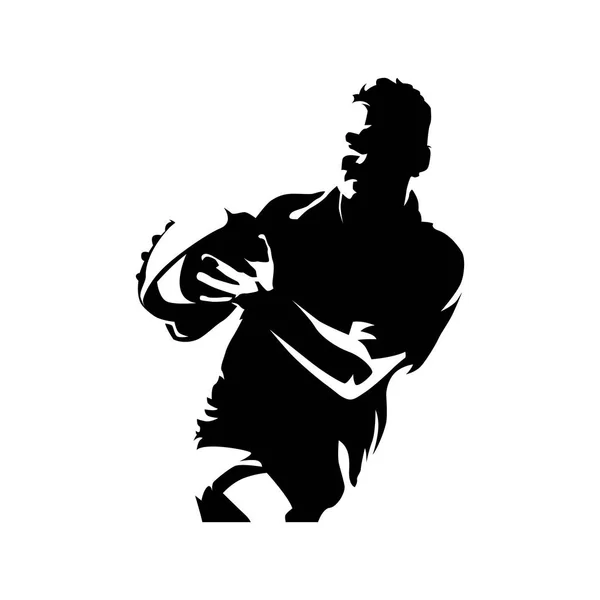 Rugby Player Ball Hands Running Athlete Team Sport Silhouette Isolated — Stock Vector