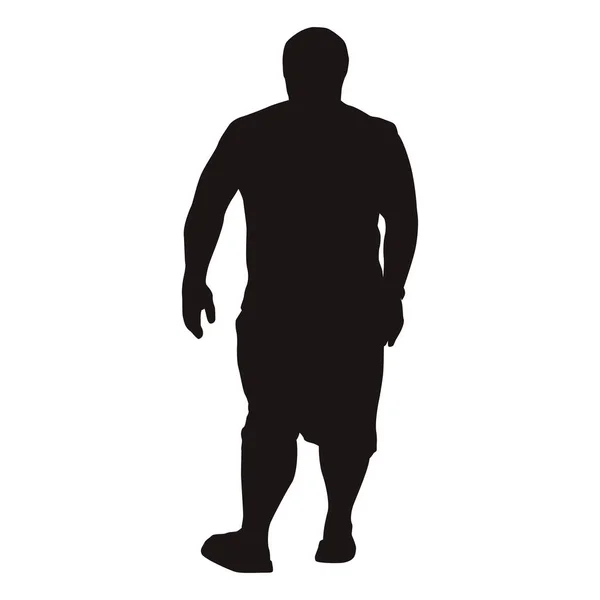 Dikke Man Wandelen Geïsoleerde Vector Silhouet Obesitas — Stockvector