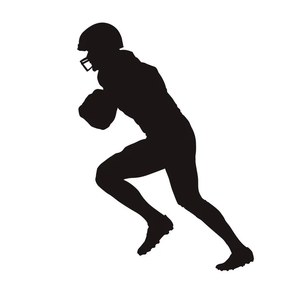 Joueur Football Américain Avec Ballon Vue Latérale Silhouette Vectorielle Isolée — Image vectorielle