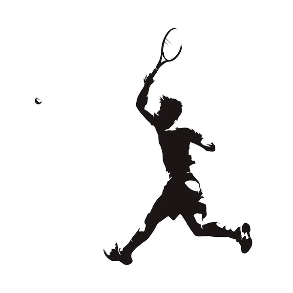 Joueur Tennis Frappe Balle Silhouette Vectorielle Isolée — Image vectorielle