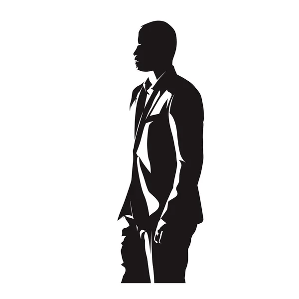 ビジネス スーツ サイドビュー 男抽象コミック インク描画 分離のベクトル シルエット — ストックベクタ